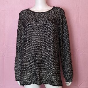 Calvin Klein Black and White Long Sleeve Faux Leather Trim Pullover Top Size XL